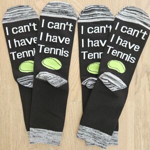 Black Tennis Humor Funny Crew Socks 2 Pairs I Can't I Have Tennis Women One Size